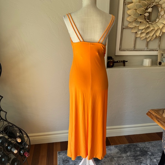 Zara Dress Women's Draped Neckline Fitted Slip Fit Vibrant Orange Summer Dress M - Picture 5 of 12